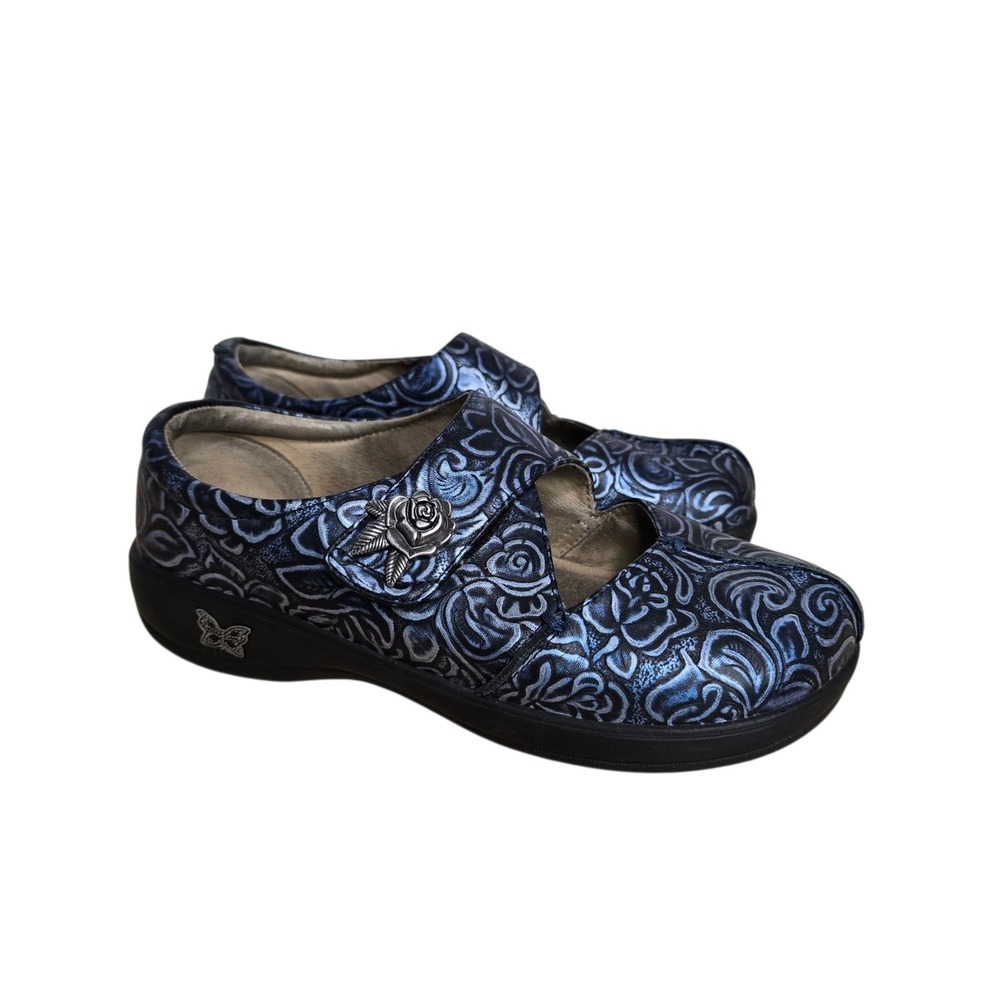 Alegria Blue Rose Pattern Mary Jane Clogs